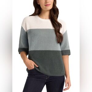 Matty M Monochrome Color Block Knit Sweater Top Teal XL